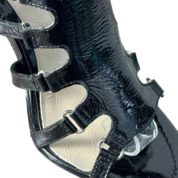 L.A.M.B. Goldy Sandal Heel in Black with Silver Strappy Stiletto Open Toe Size 9 - Picture 3 of 11